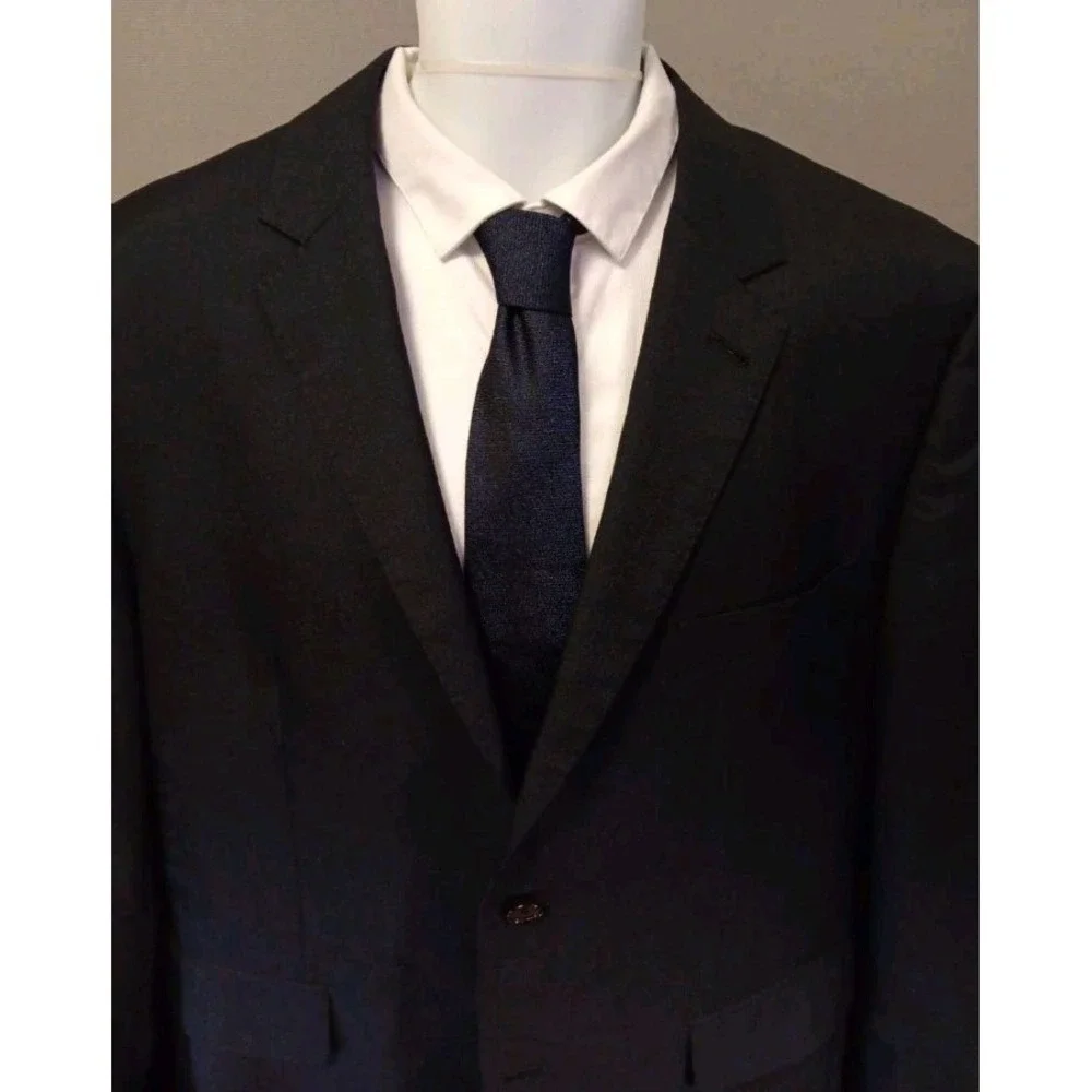 Indochino Mens 46R Wool Silk Blazer Navy Two Button Bespoke Sport Coat Jacket